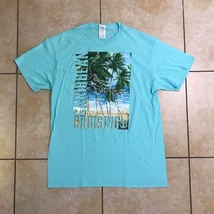 Delta Caribbean Cruising Palm Trees/Map Shirt L